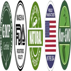 A column of five oval quality seals as supplied in the vendor artwork