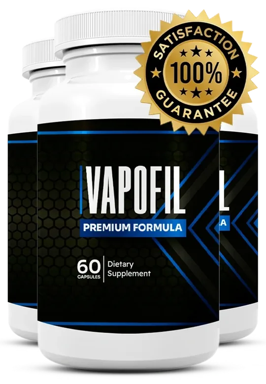 Three Vapofil bottles beside the seller's satisfaction guarantee roundel